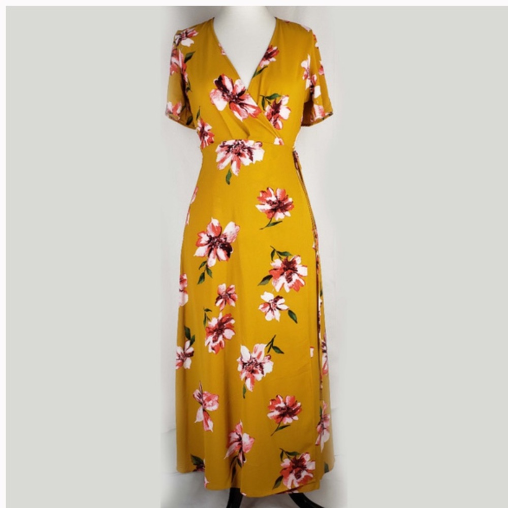 Magnolia Skye mustard floral maxi wrap Dress